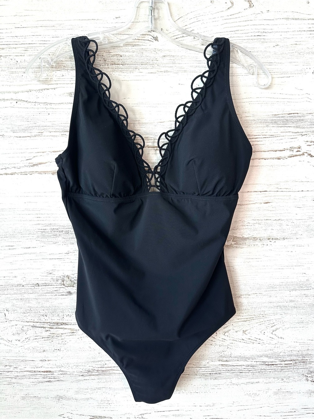 GIDEON OBERSON Lattice Trim One Piece Swimsuit Black 12